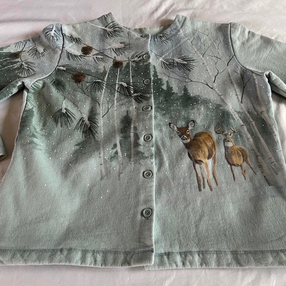 90s winter scene buttoned cardigan - Picture 3 of 7